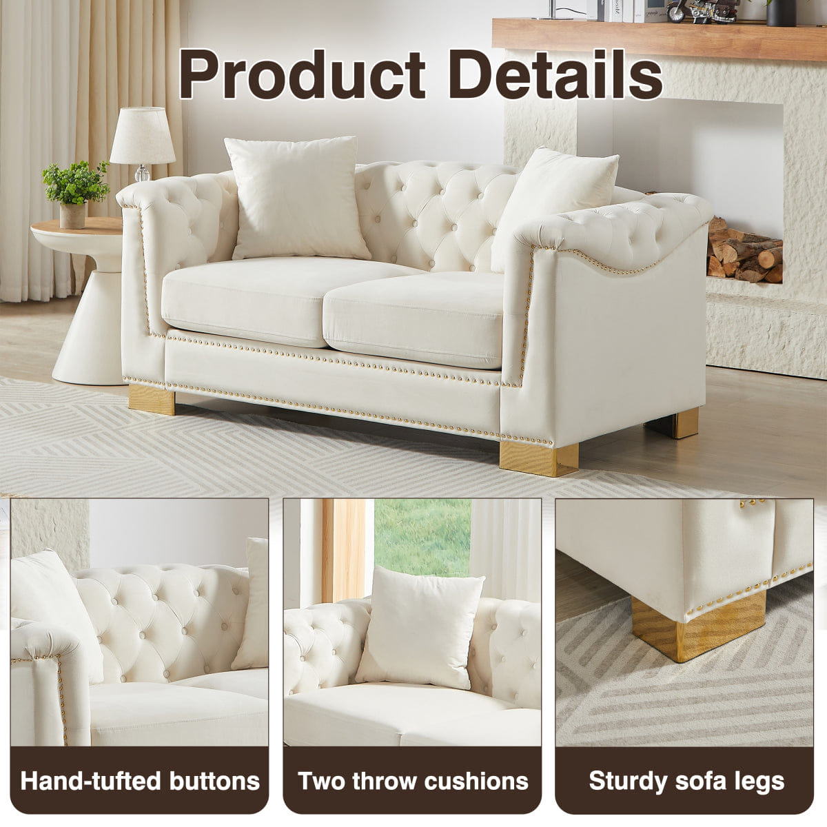 Chesterfield Streamdale Classic Modern Chesterfield Velvet 62" Two - Seater Sofa, Beige