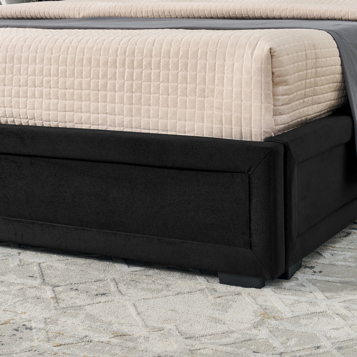 Velvet Streamdale King Size Velvet Storage Platform Bed with Bookcases & Drawer - Black