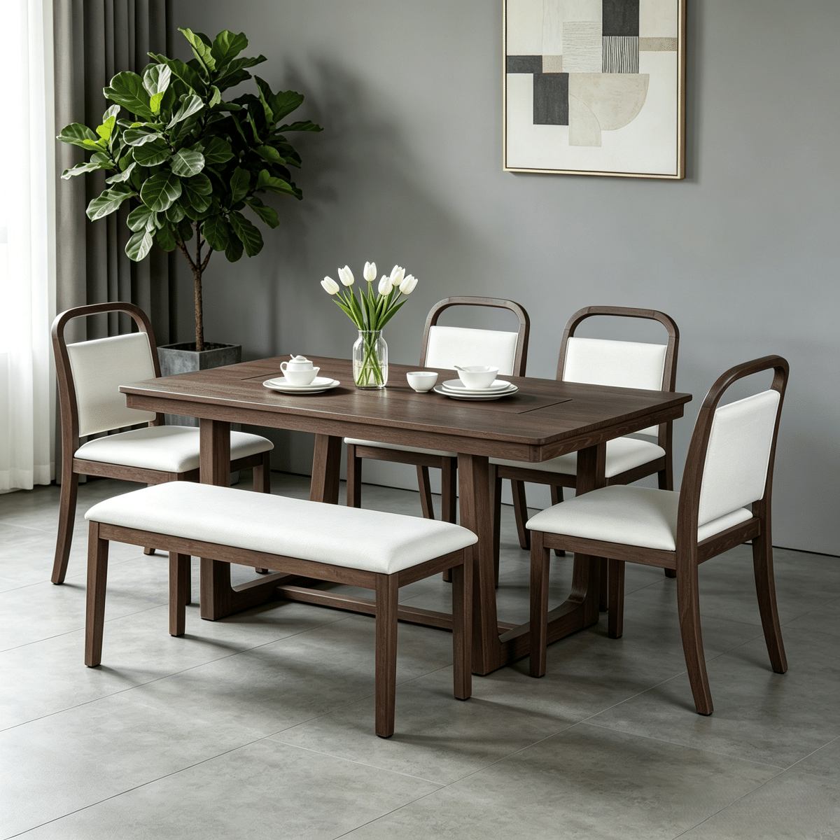 And Streamdale 6 - Piece Farmhouse Dining Table Set with 4 Chairs and 1 Bench (Brown)