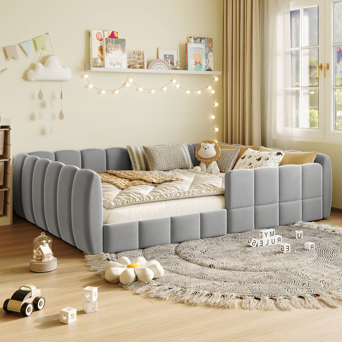 Velvet Streamdale Full Size Velvet Upholstered Floor Bed, Gray