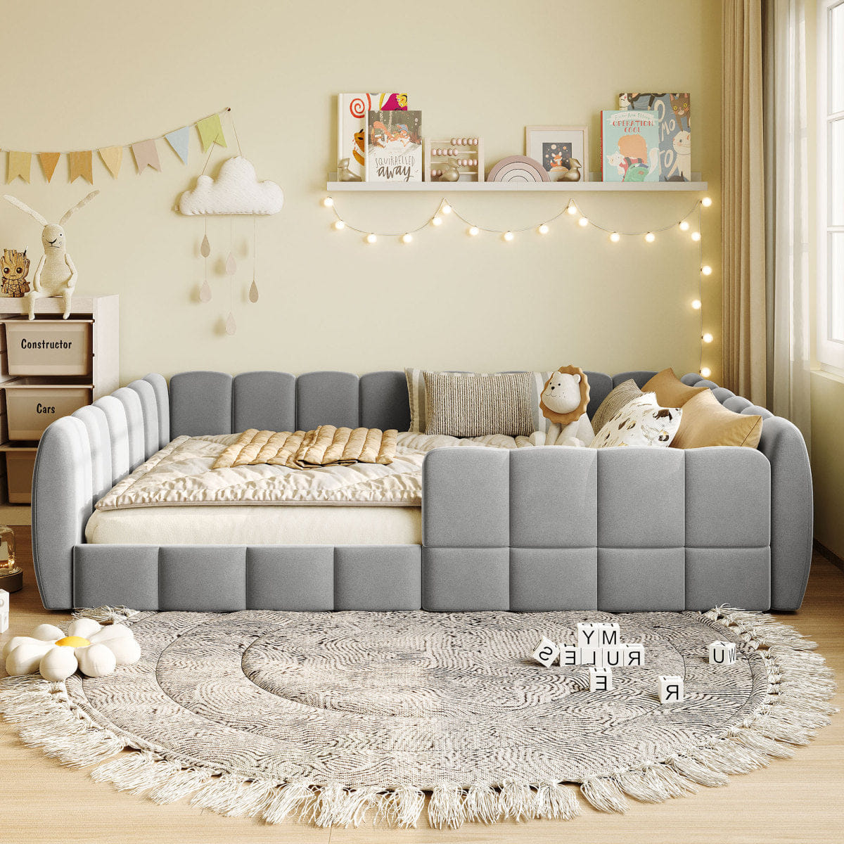 Velvet Streamdale Full Size Velvet Upholstered Floor Bed, Gray
