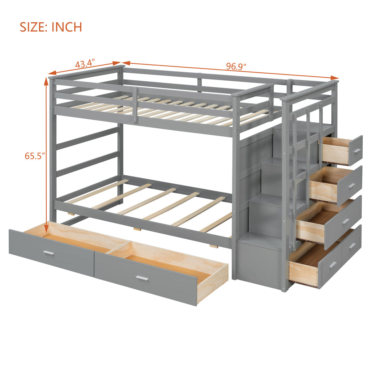 And Streamdale Twin Over Twin Bunk Bed with 2 Drawers and Staircase, Gray