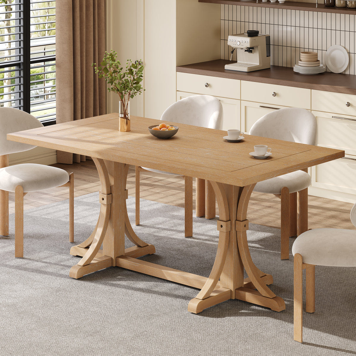 !SOLID Streamdale Solid Wood 60" Rustic Farmhouse Dining Table, Natural Oak
