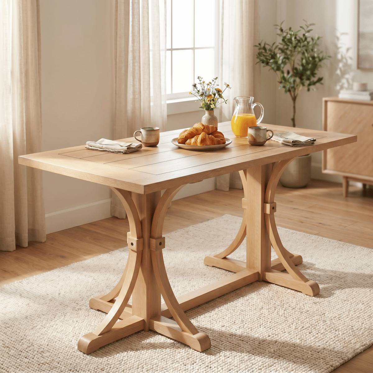 !SOLID Streamdale Solid Wood 60" Rustic Farmhouse Dining Table, Natural Oak
