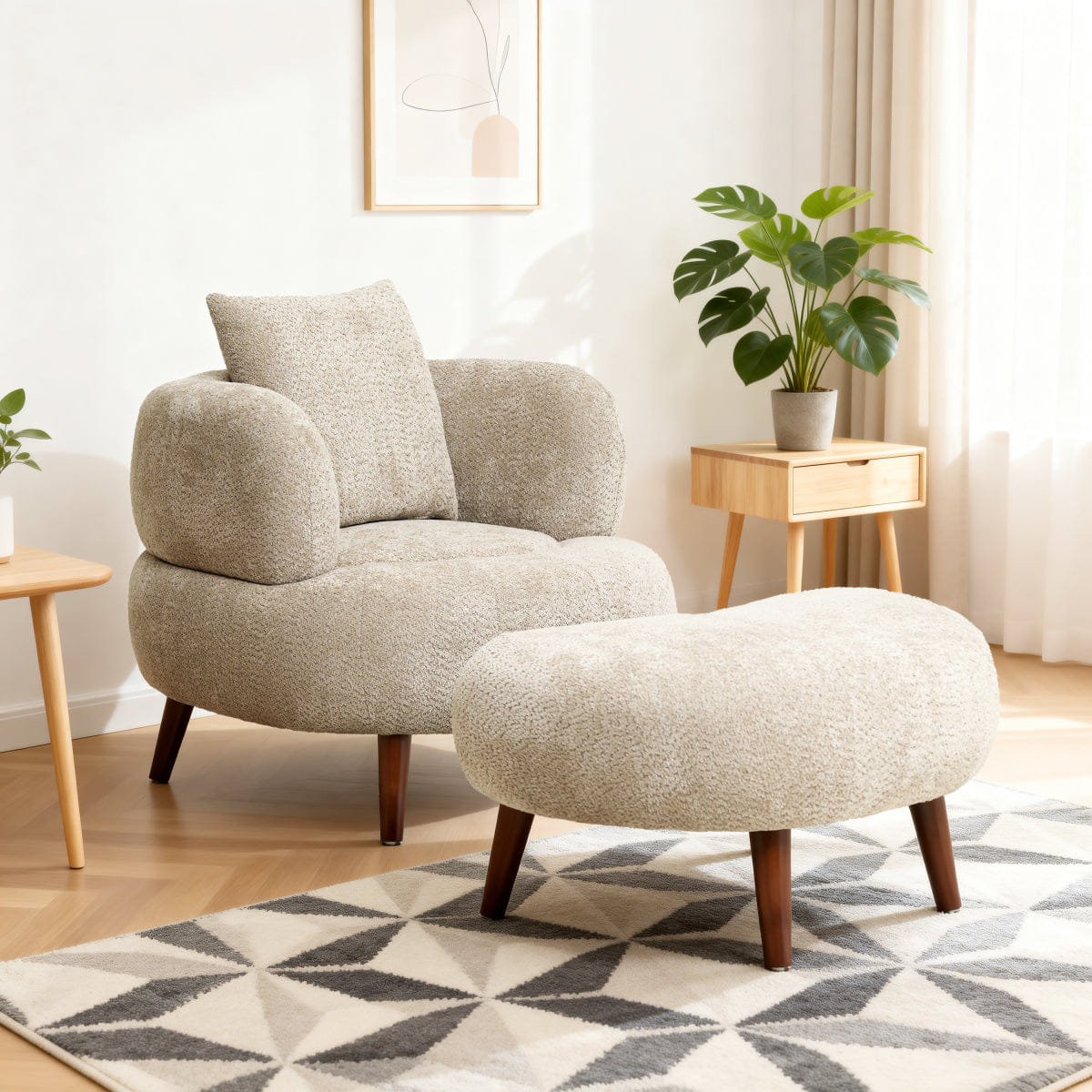 And Streamdale Nordic Chenille Lazy Club Chair with Ottoman and Pillow, Camel