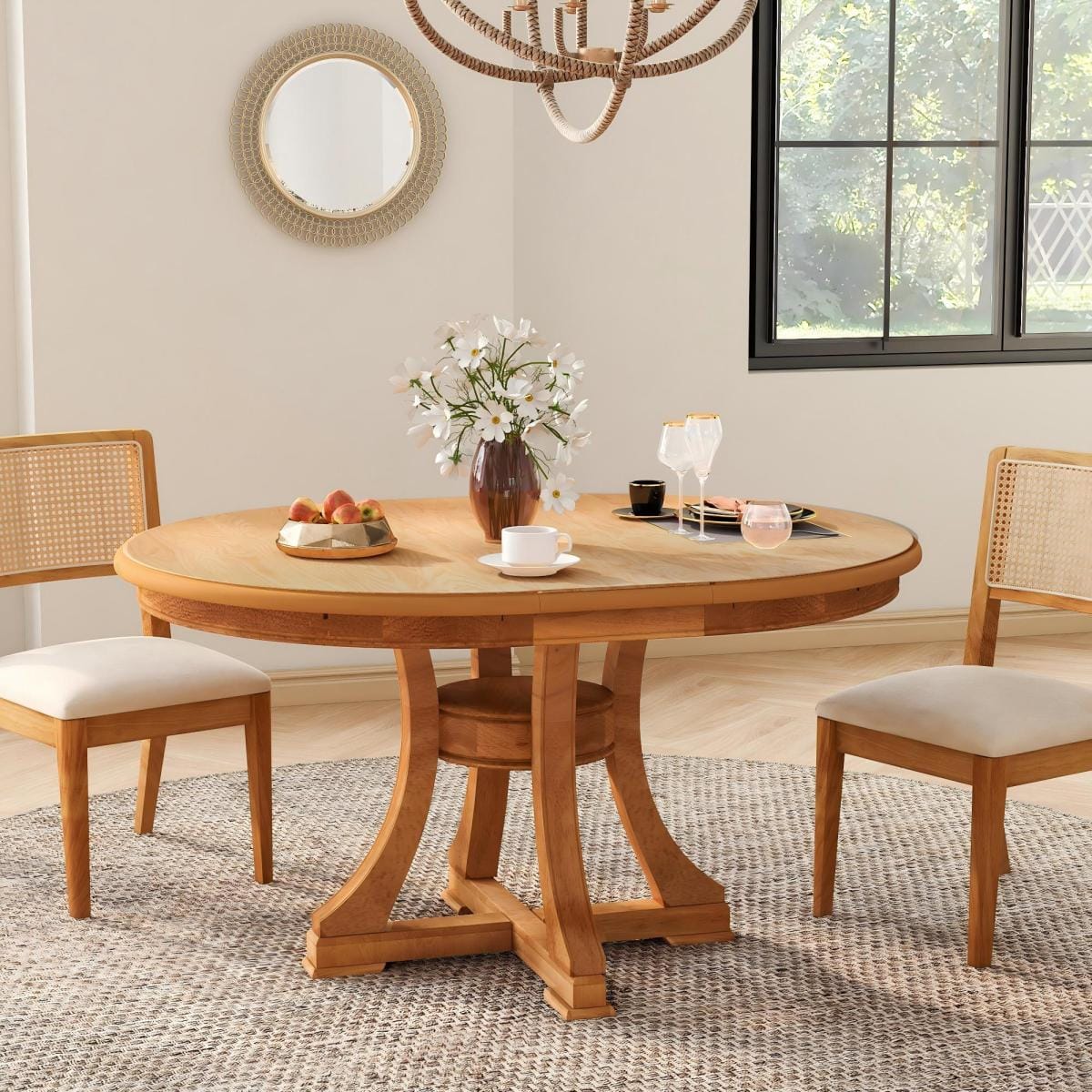 WOOD Streamdale Extendable Round Rubber Wood Dining Table, 47" - 59" Adjustable Kitchen Table