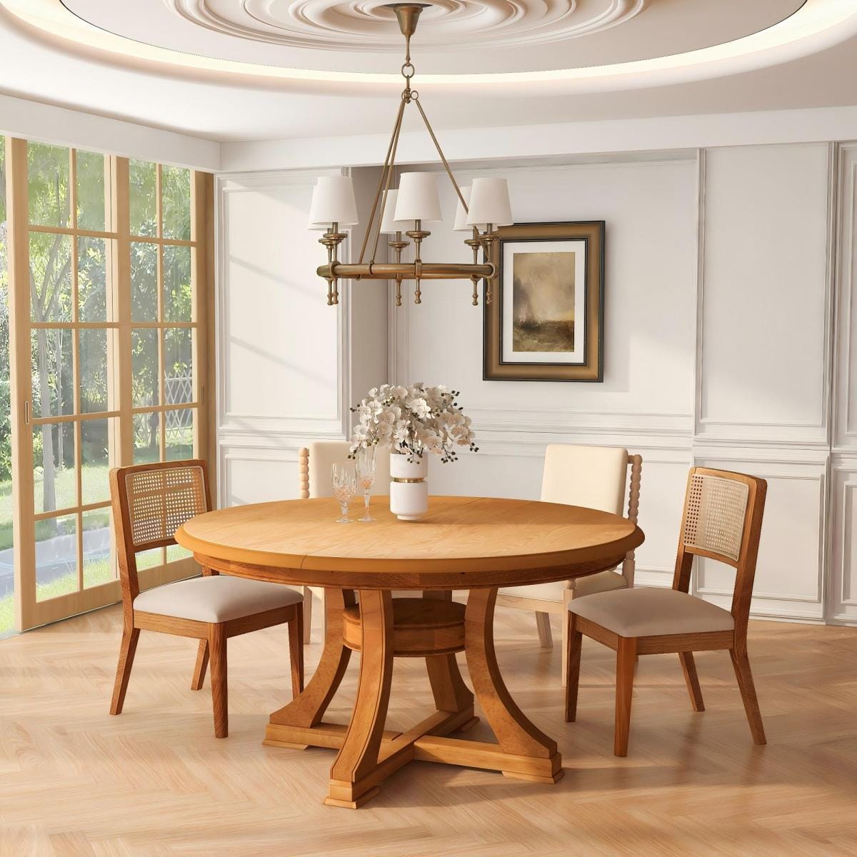 WOOD Streamdale Extendable Round Rubber Wood Dining Table, 47" - 59" Adjustable Kitchen Table