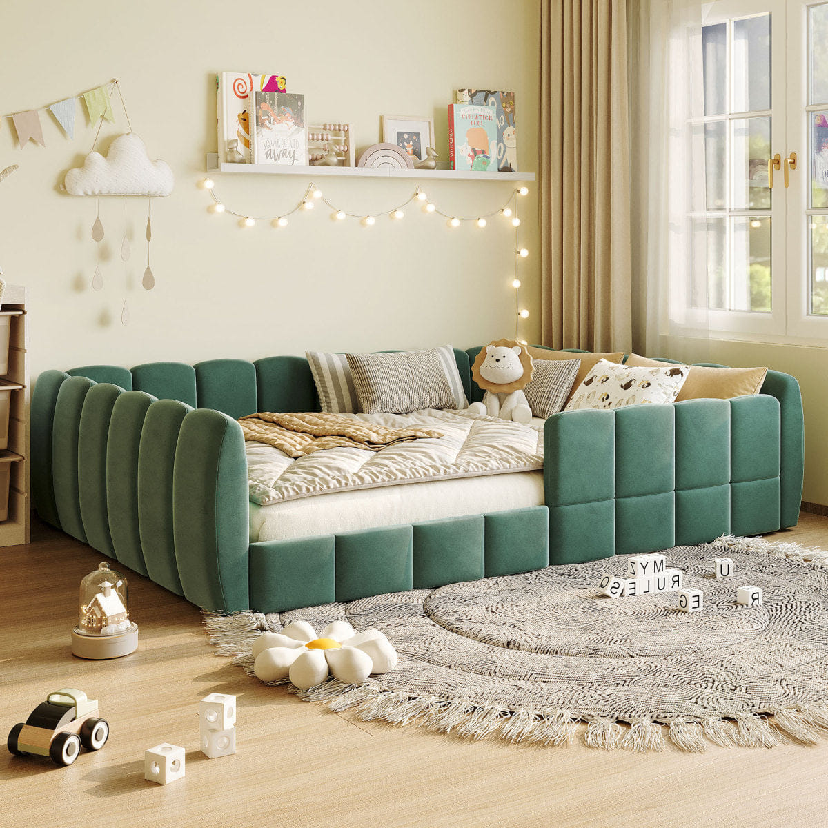 Velvet Streamdale Full Size Velvet Upholstered Floor Bed, Pumpkin Green