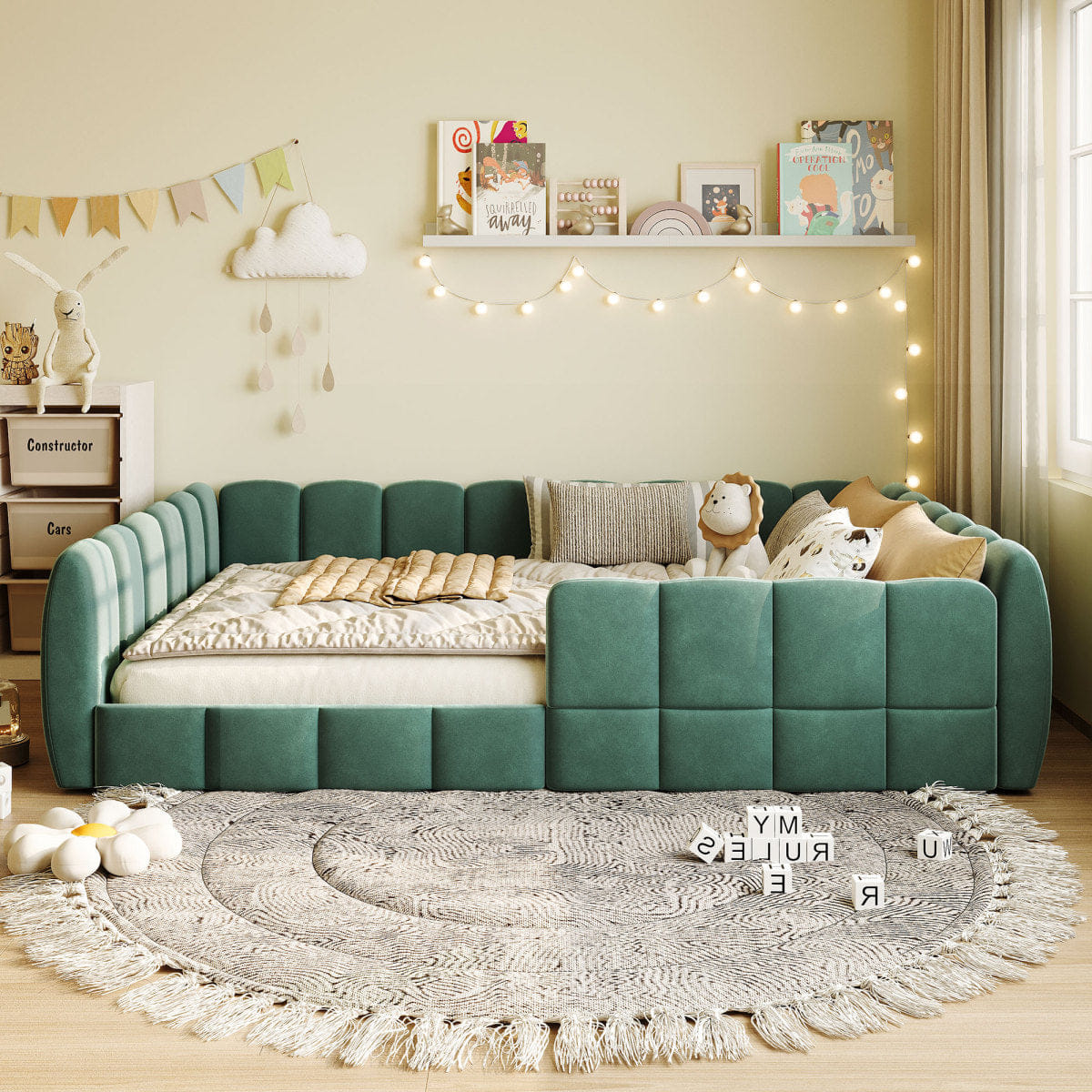 Velvet Streamdale Full Size Velvet Upholstered Floor Bed, Pumpkin Green