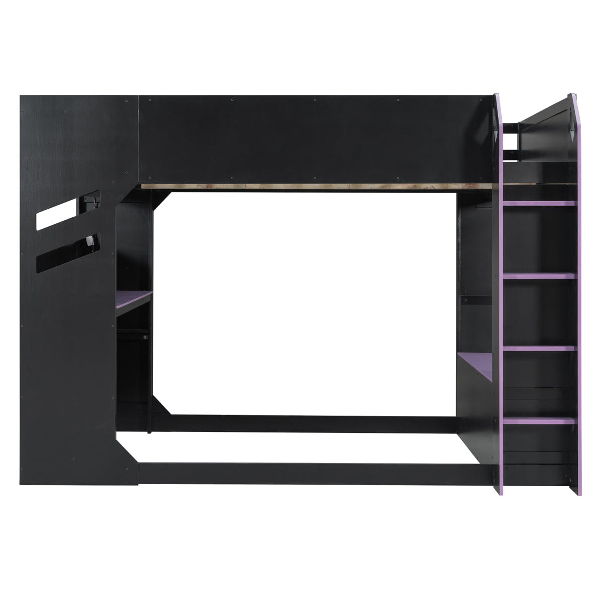 Purple Streamdale Full Size Wood Loft Bed with Desk, Storage, Drawers & RGB Lights, Black/Purple