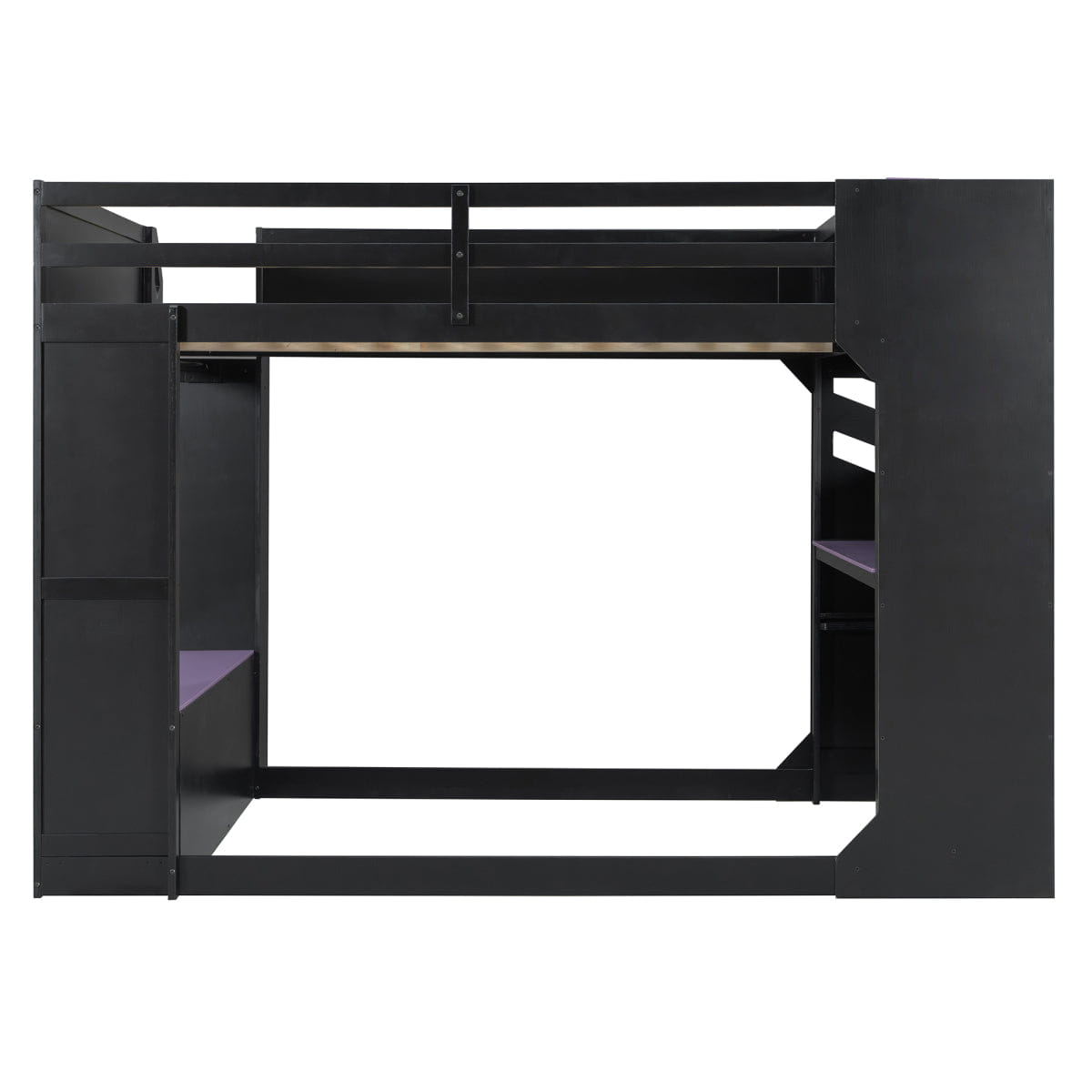 Purple Streamdale Full Size Wood Loft Bed with Desk, Storage, Drawers & RGB Lights, Black/Purple