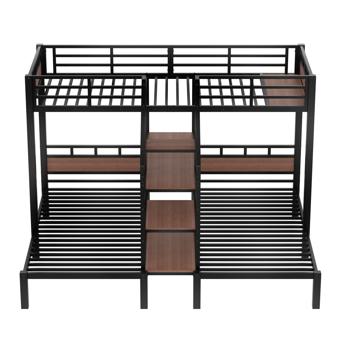 TRIPLE Streamdale Triple Metal Twin Bunk Bed with Storage Stairs and Shelves, Black