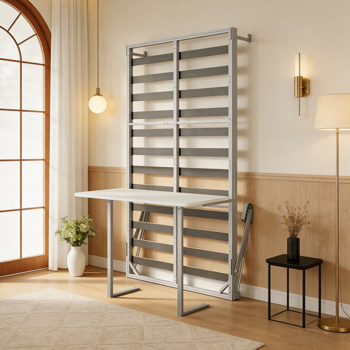 WHITE* Streamdale DIY Queen Desk Wall Bed Mechanism, White/Grey