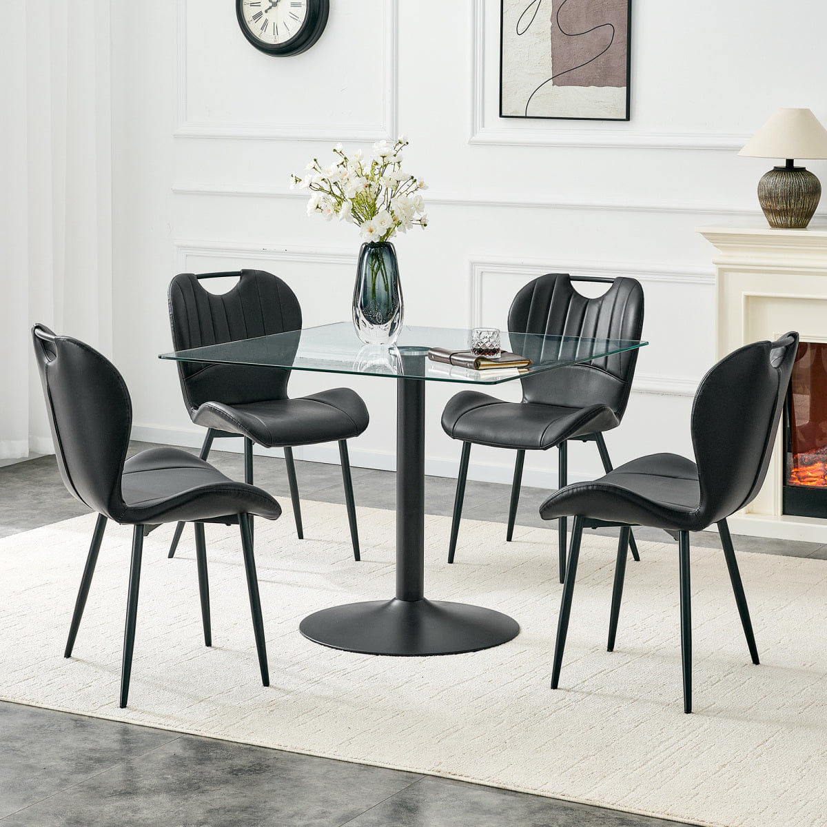 And Streamdale Glass Dining Table and 4 Black PU Chairs Set