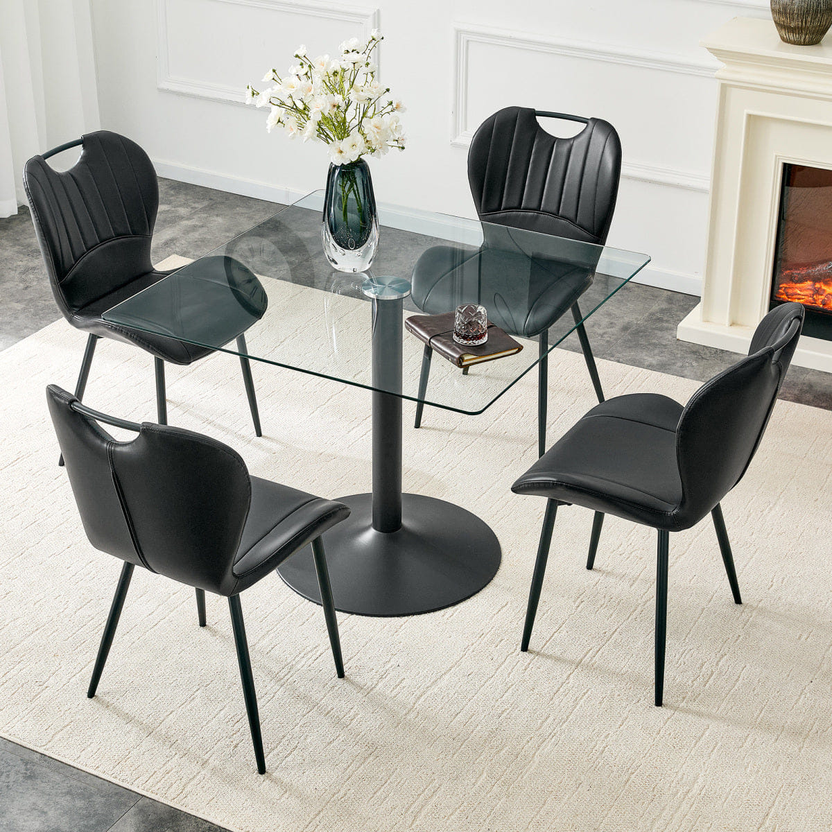And Streamdale Glass Dining Table and 4 Black PU Chairs Set