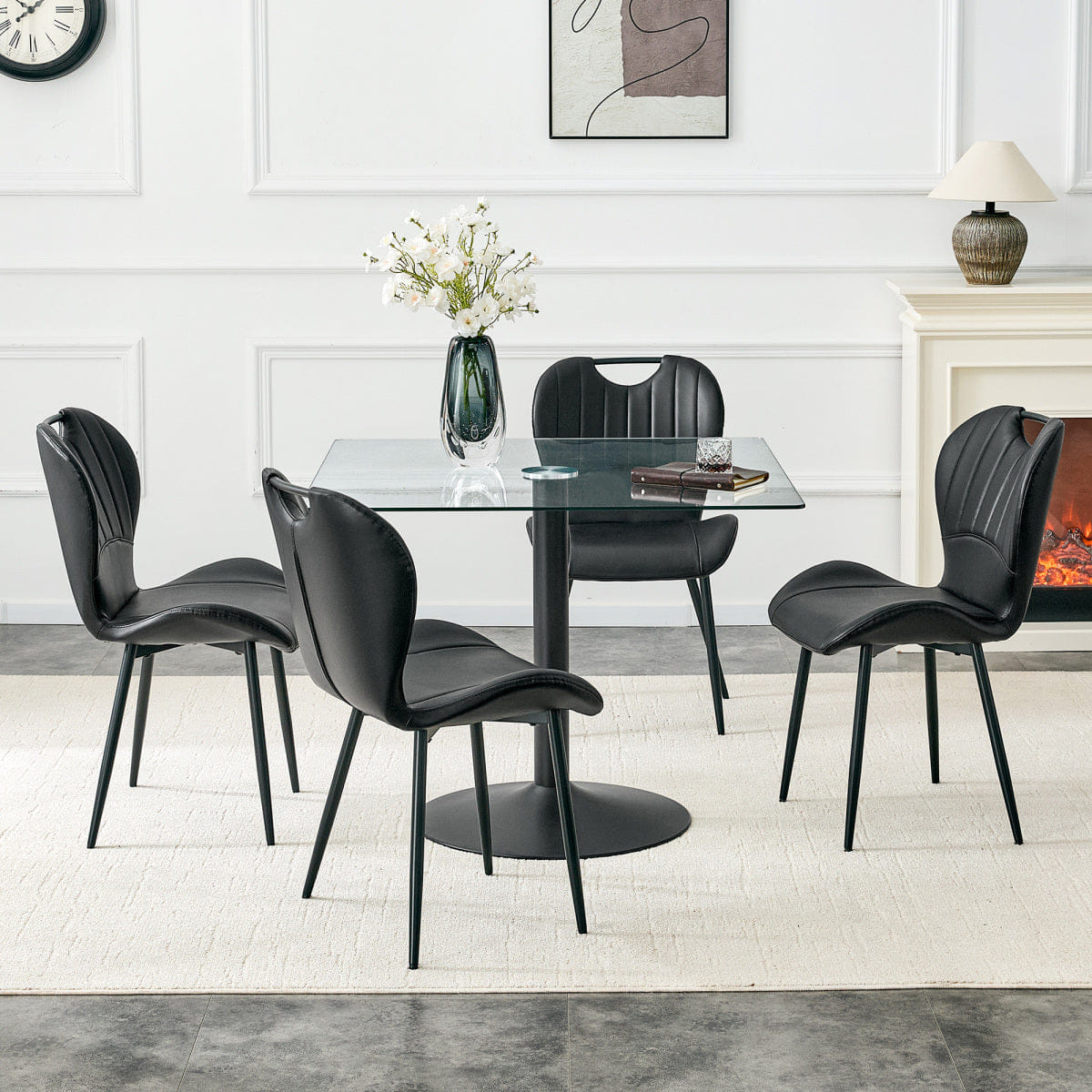 And Streamdale Glass Dining Table and 4 Black PU Chairs Set