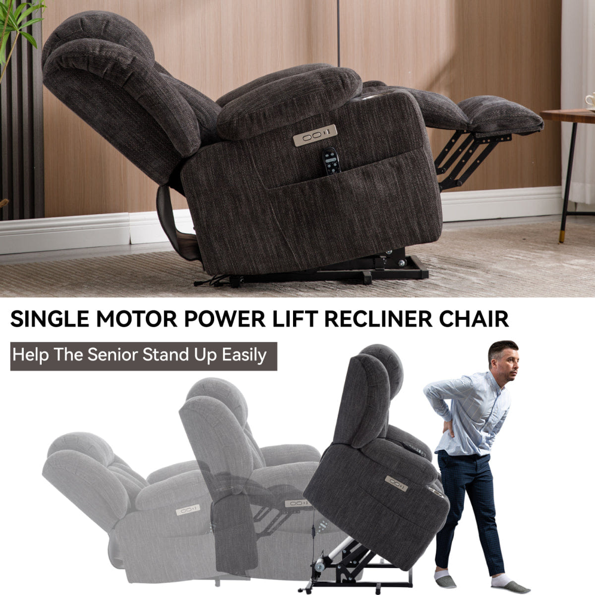 And Streamdale Heavy Duty Chenille Power Lift Recliner with Massage and Heat, Grey