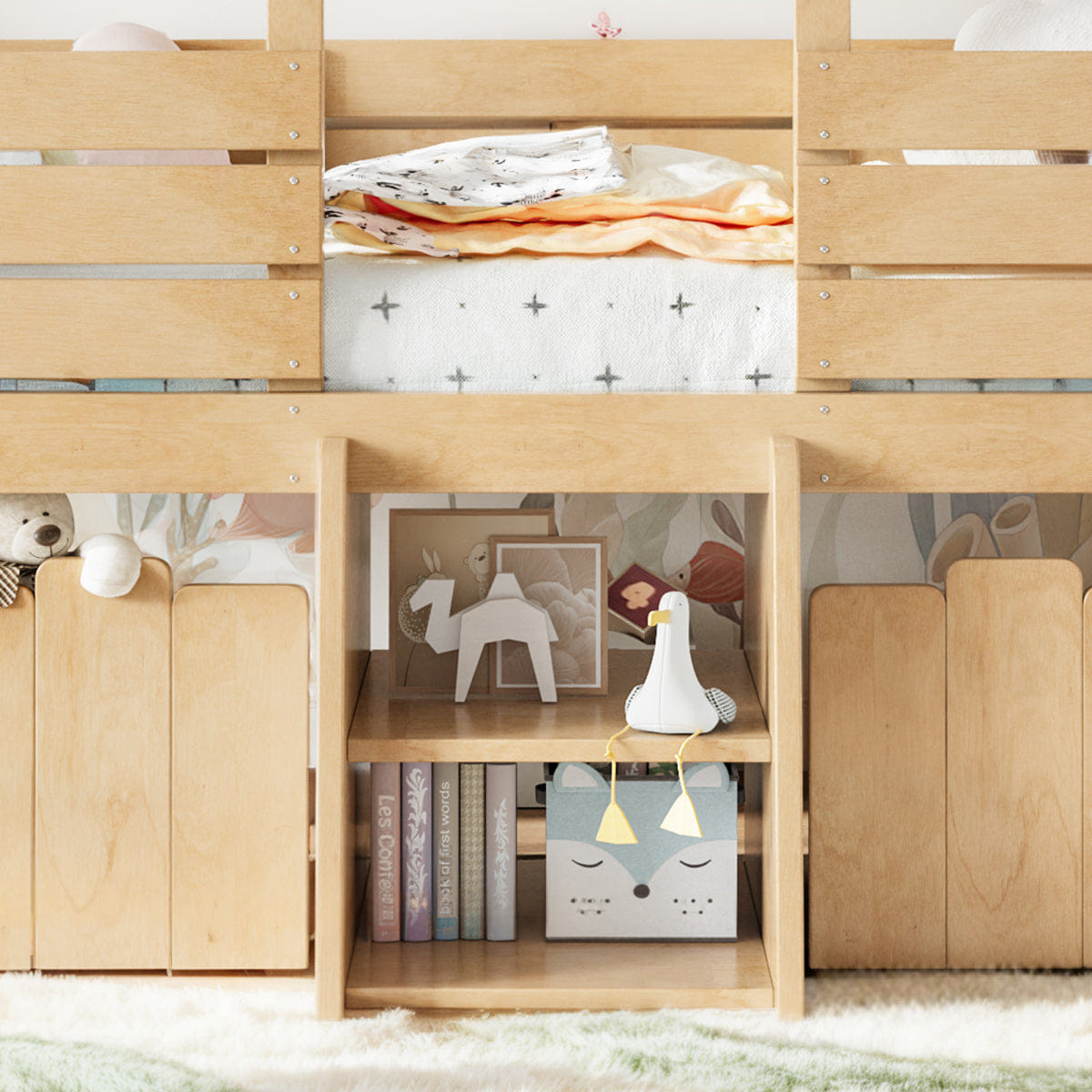 Loft Streamdale Twin House Loft Bed with Stairs and 2 Storage Drawers, Natural