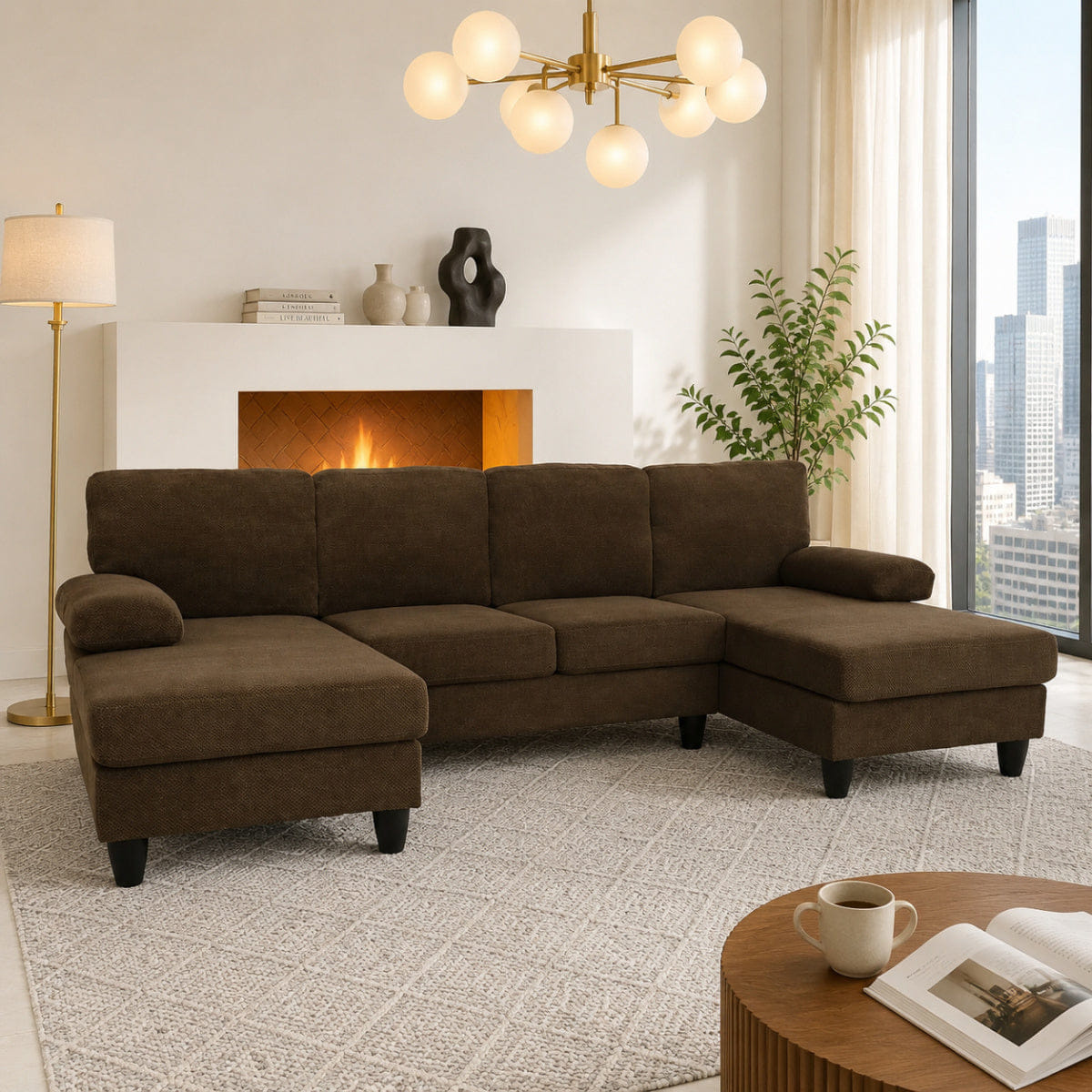 DUAL Streamdale U - Shaped Dual Chaise Sofa with Upholstered Armrests