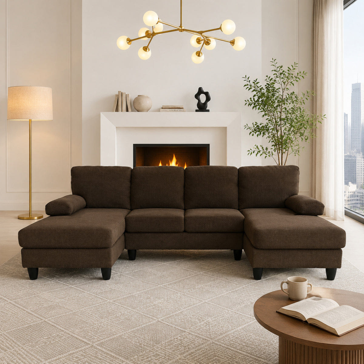 DUAL Streamdale U - Shaped Dual Chaise Sofa with Upholstered Armrests