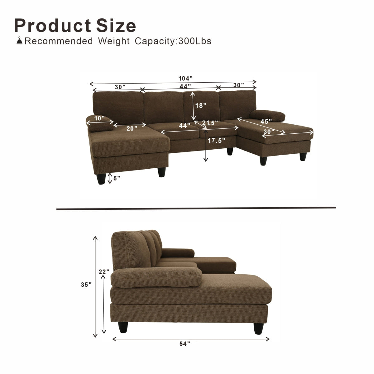 DUAL Streamdale U - Shaped Dual Chaise Sofa with Upholstered Armrests