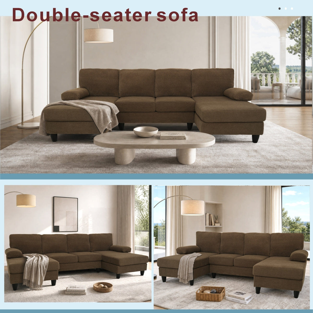 DUAL Streamdale U - Shaped Dual Chaise Sofa with Upholstered Armrests
