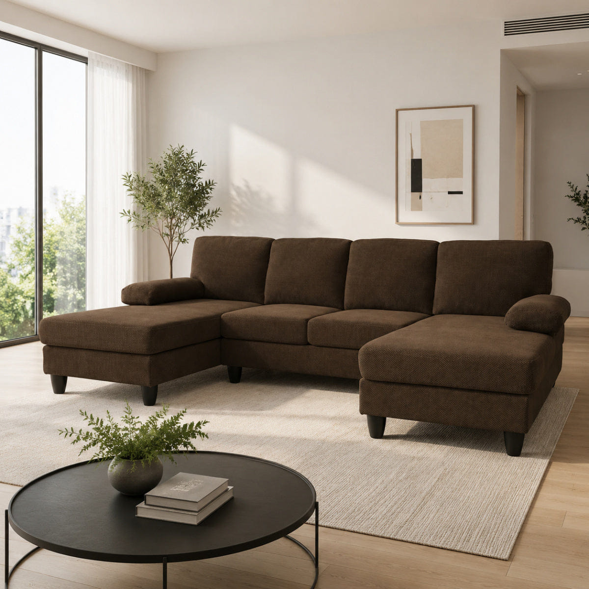 DUAL Streamdale U - Shaped Dual Chaise Sofa with Upholstered Armrests