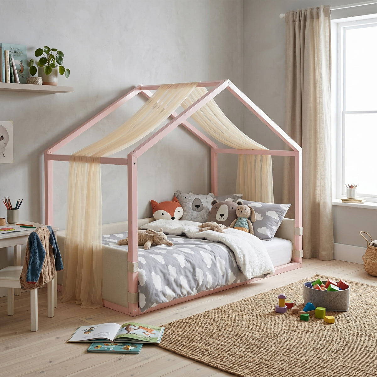 Velvet Streamdale Pink Velvet Canopy Bed with Upholstered Side Panels