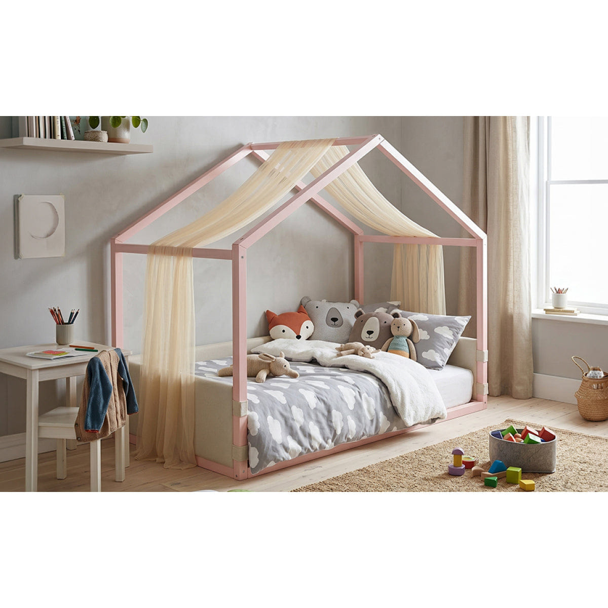 Velvet Streamdale Pink Velvet Canopy Bed with Upholstered Side Panels