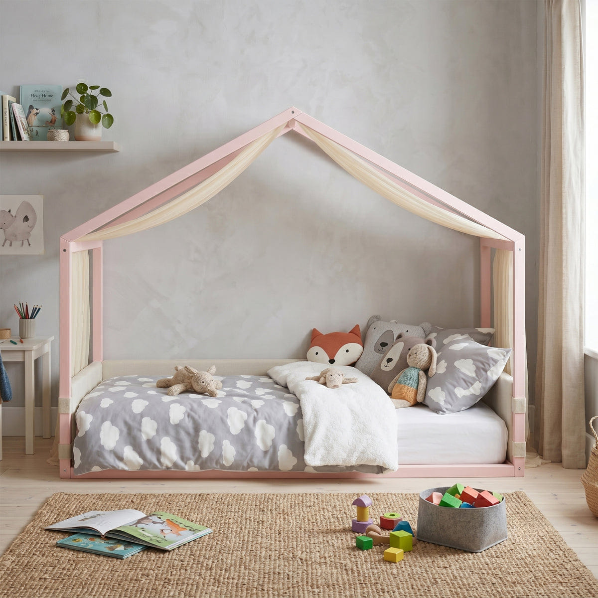 Velvet Streamdale Pink Velvet Canopy Bed with Upholstered Side Panels