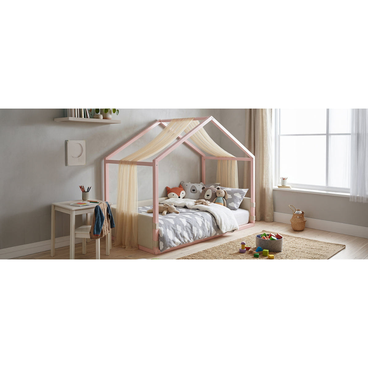 Velvet Streamdale Pink Velvet Canopy Bed with Upholstered Side Panels