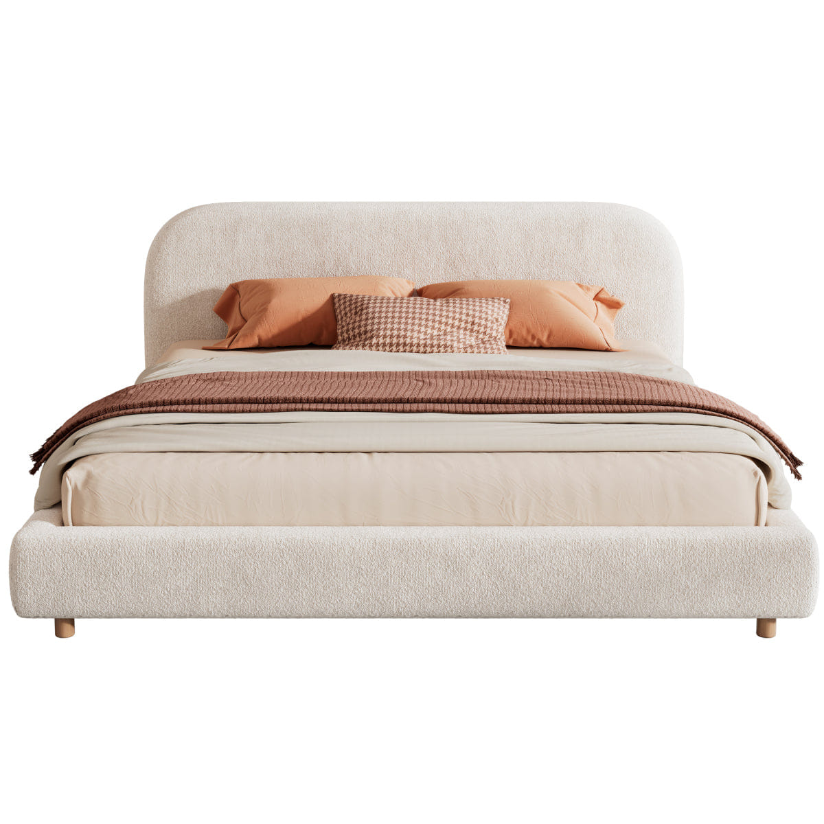 WHITE* Streamdale California King Upholstered Boucle Bed with Curved Headboard, White