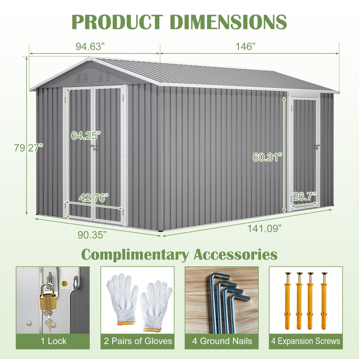 OUTDOOR Streamdale 8x12 FT Outdoor Metal Storage Shed with Side Door, Grey