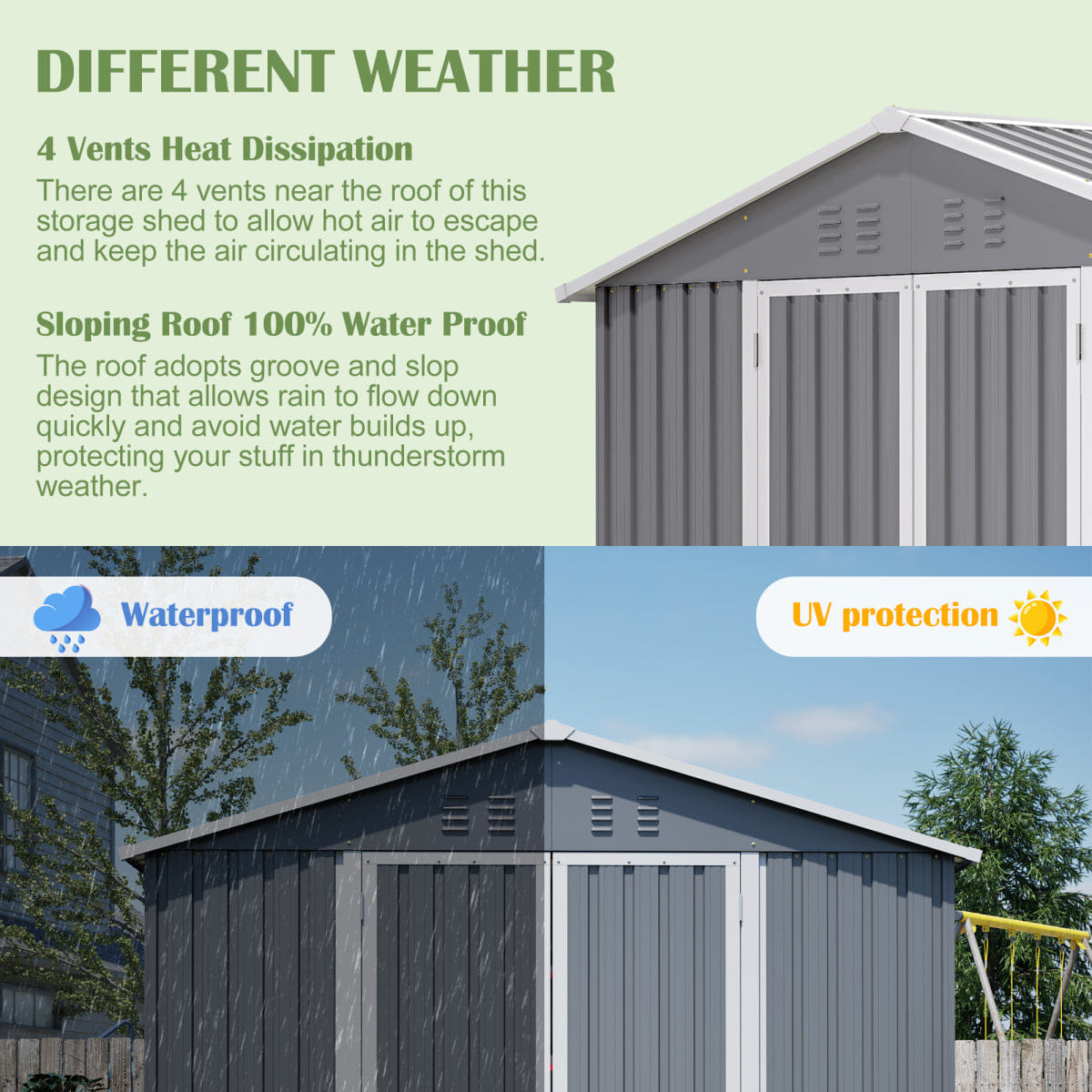 OUTDOOR Streamdale 8x12 FT Outdoor Metal Storage Shed with Side Door, Grey