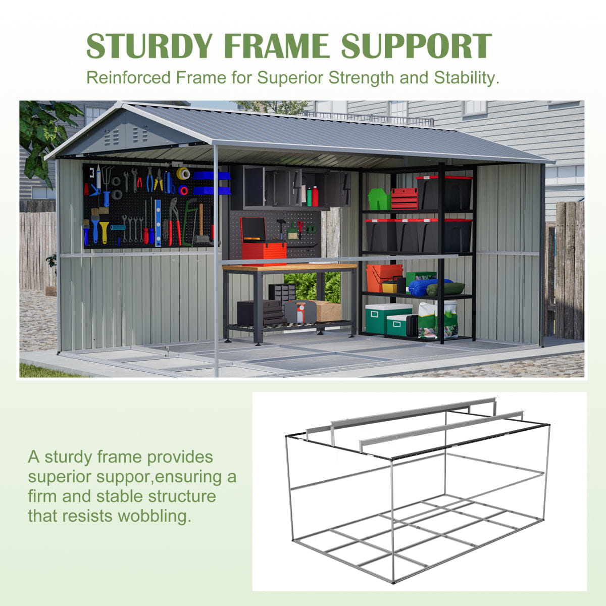 OUTDOOR Streamdale 8x12 FT Outdoor Metal Storage Shed with Side Door, Grey