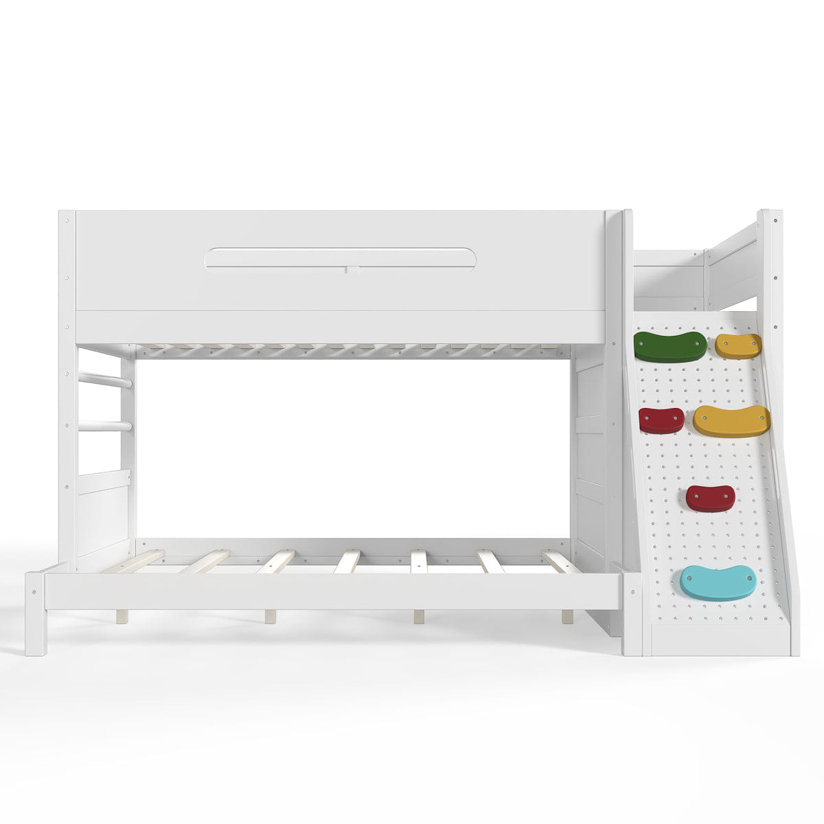 WHITE* Streamdale Twin/Full Wood Bunk Bed with Wardrobe, Storage & Rock Climbing Wall, White