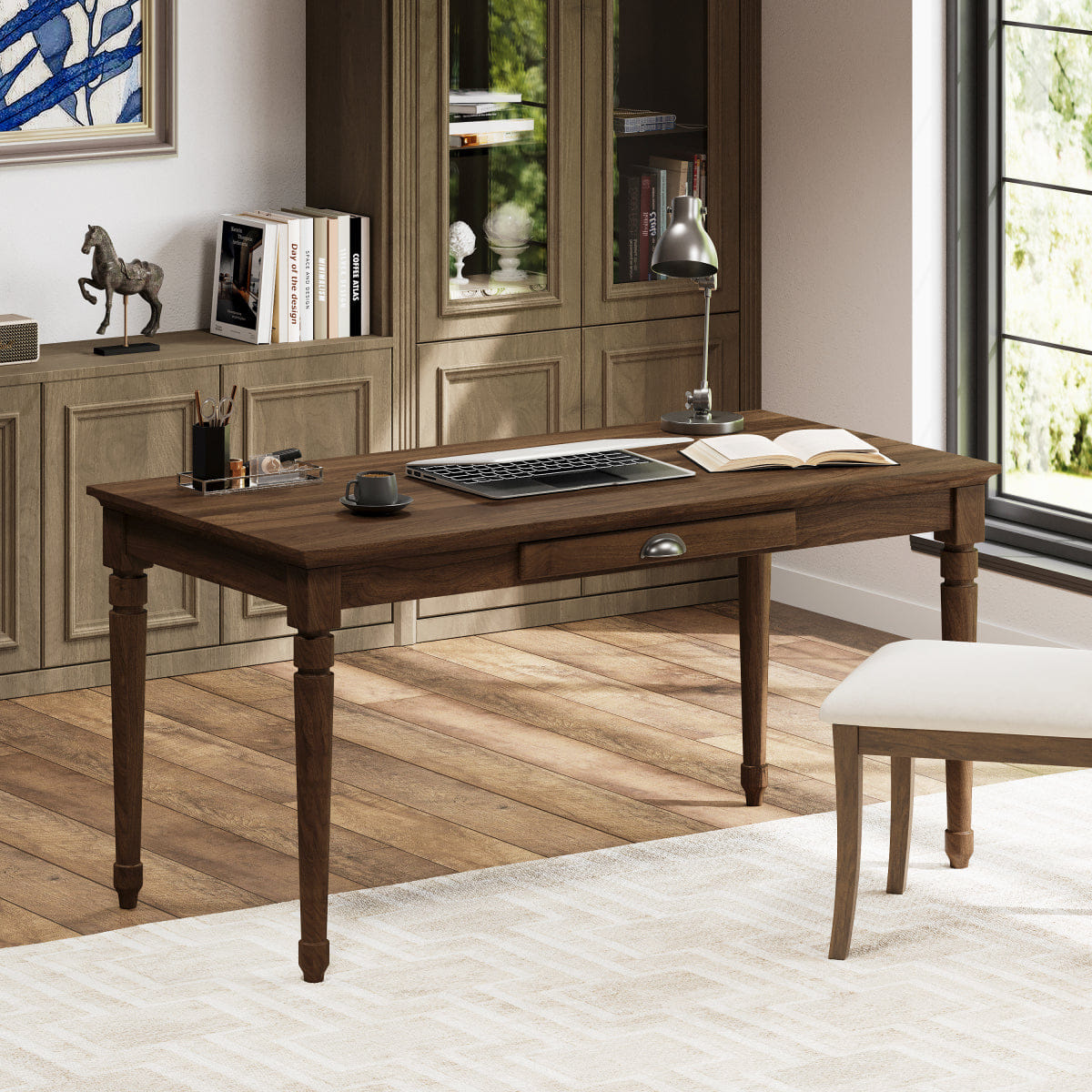 Drawer Streamdale 60" Rustic Farmhouse Writing Desk with Drawer, Chestnut