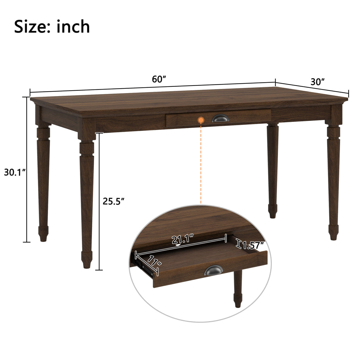 Drawer Streamdale 60" Rustic Farmhouse Writing Desk with Drawer, Chestnut