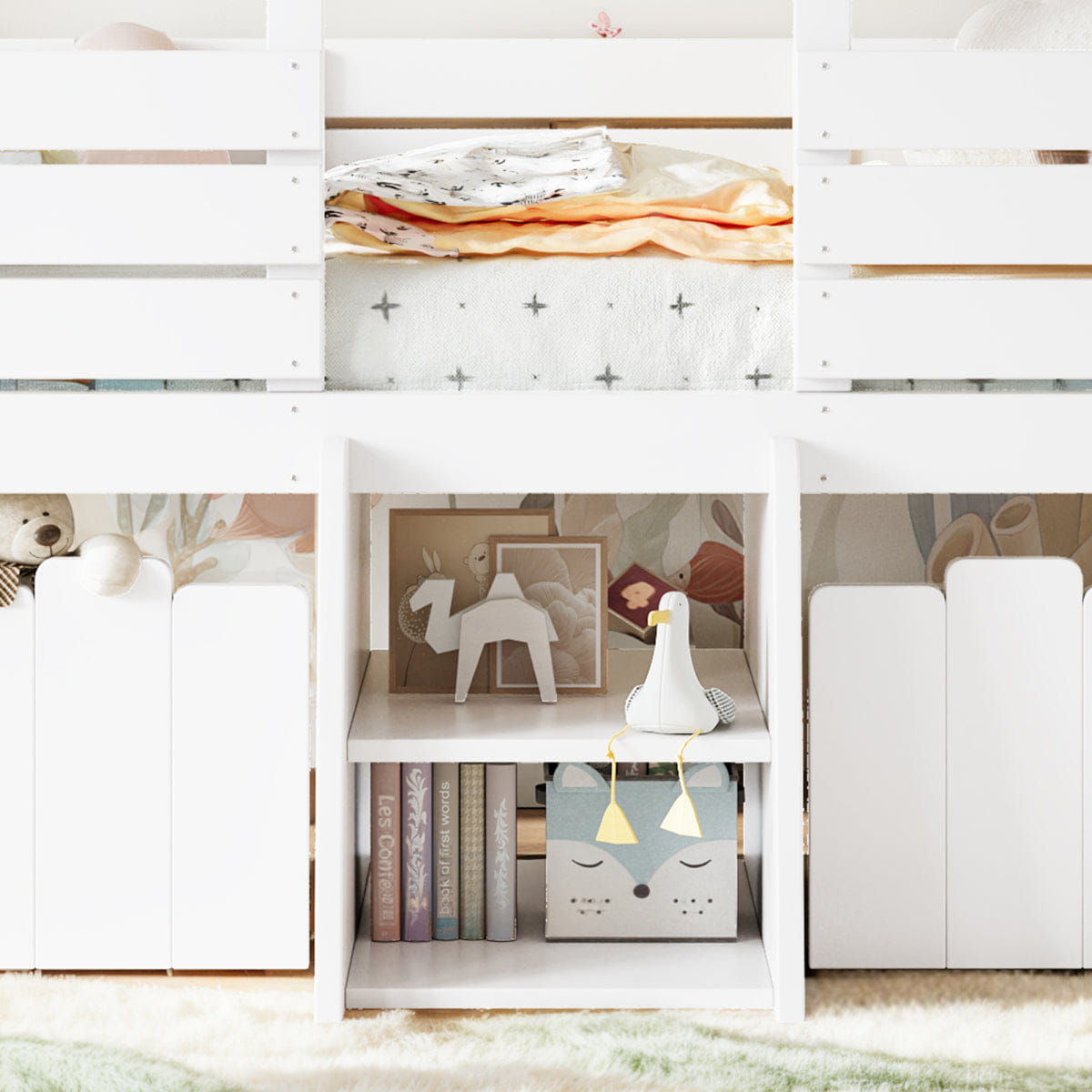WHITE* Streamdale Twin House Loft Bed with Stairs and Storage Drawers, White