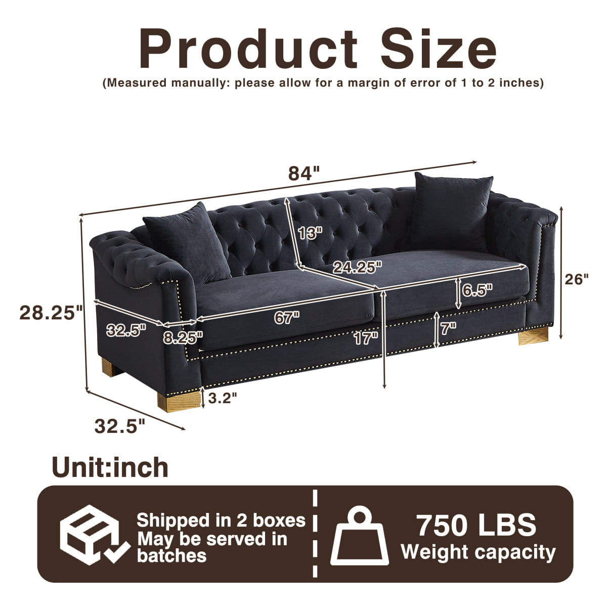 Chesterfield Streamdale Classic Modern Velvet Chesterfield Sofa, 84 - inch