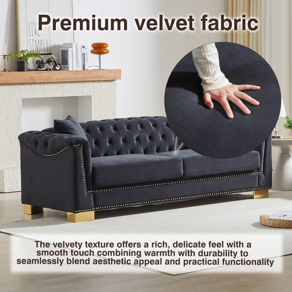 Chesterfield Streamdale Classic Modern Velvet Chesterfield Sofa, 84 - inch