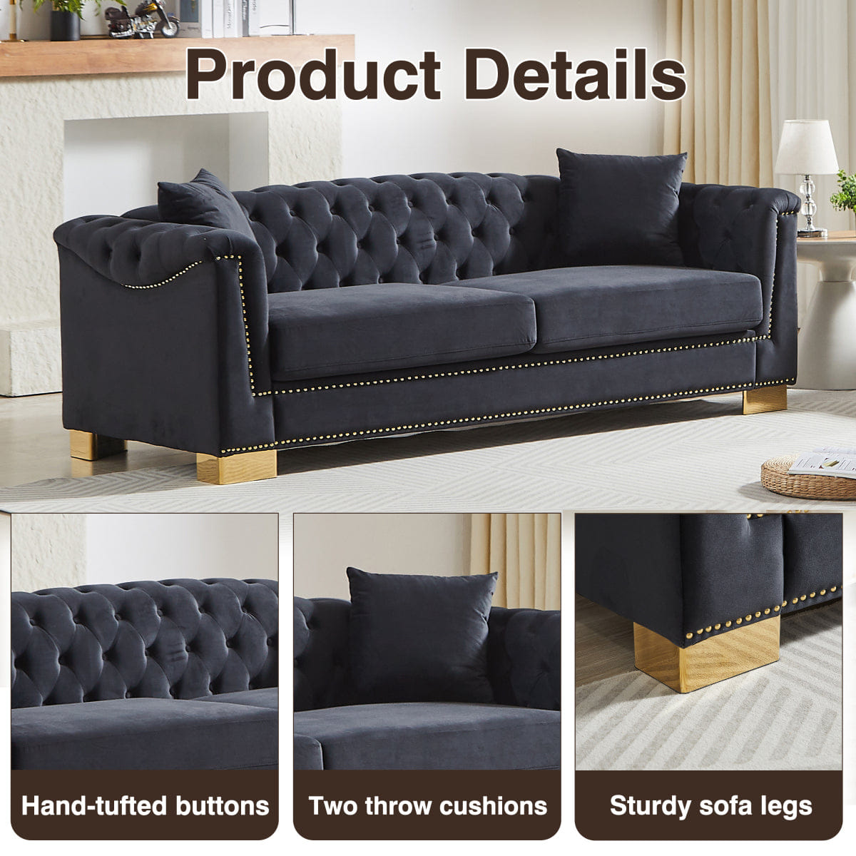 Chesterfield Streamdale Classic Modern Velvet Chesterfield Sofa, 84 - inch