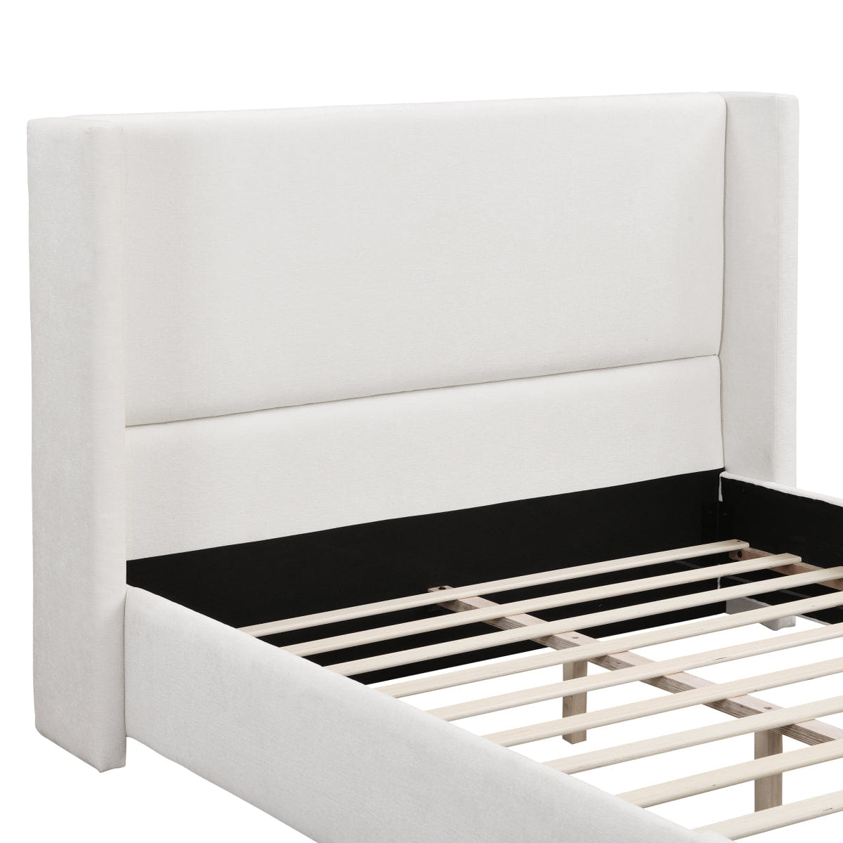 WHITE* Streamdale Elegant White Fabric Upholstered Bed with Tall Headboard, White, Queen