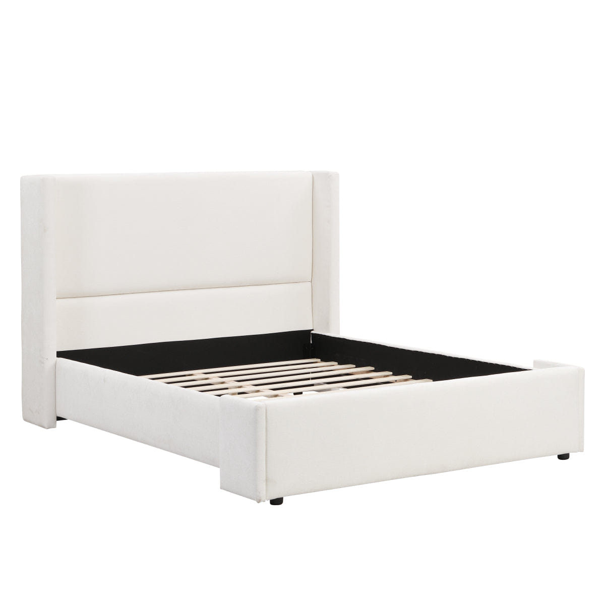 WHITE* Streamdale Elegant White Fabric Upholstered Bed with Tall Headboard, White, Queen