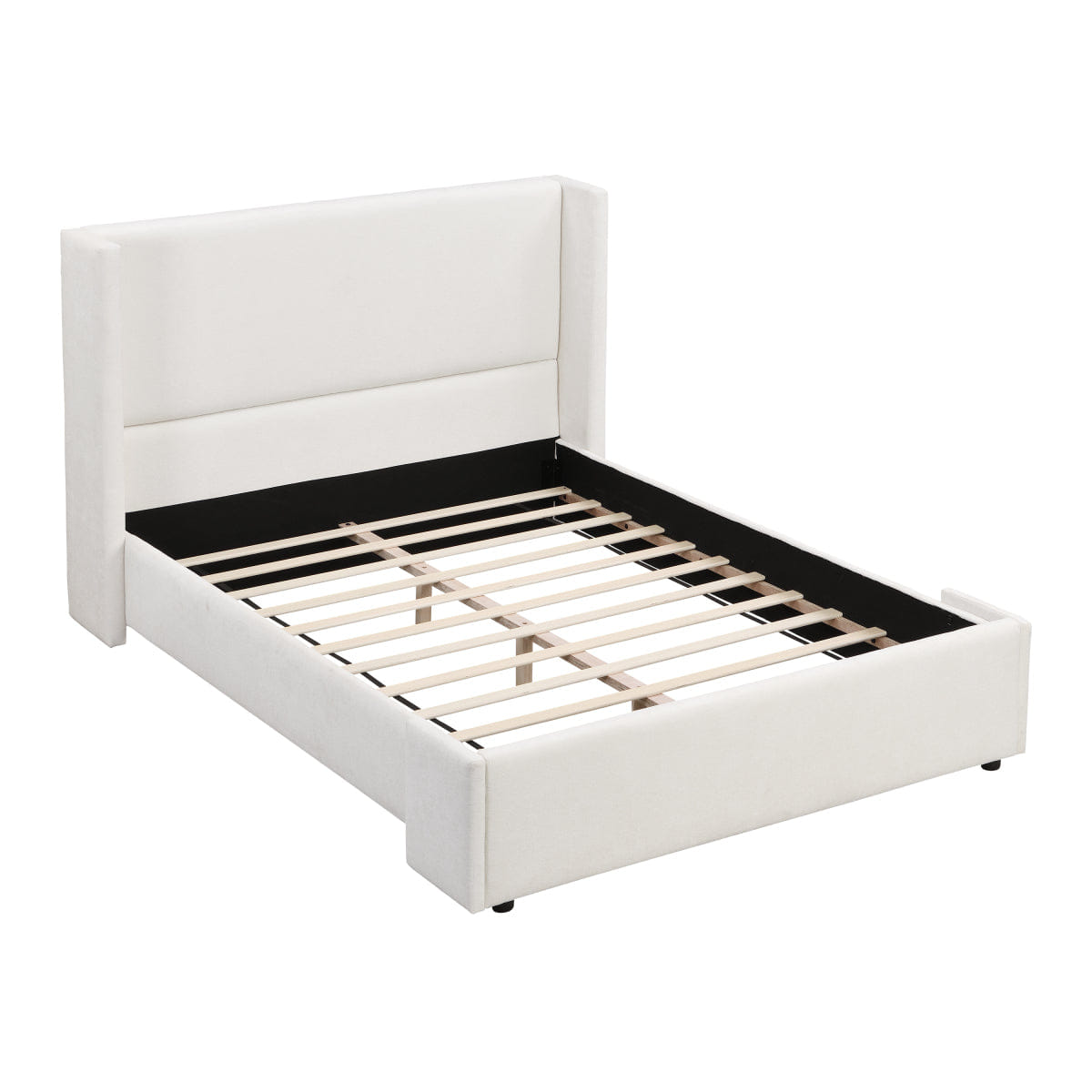 WHITE* Streamdale Elegant White Fabric Upholstered Bed with Tall Headboard, White, Queen