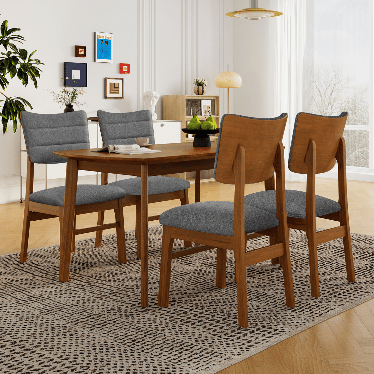 WOOD Streamdale Farmhouse 5 - Piece Wood Dining Table Set with 4 Upholstered Chairs, Brown & Gray