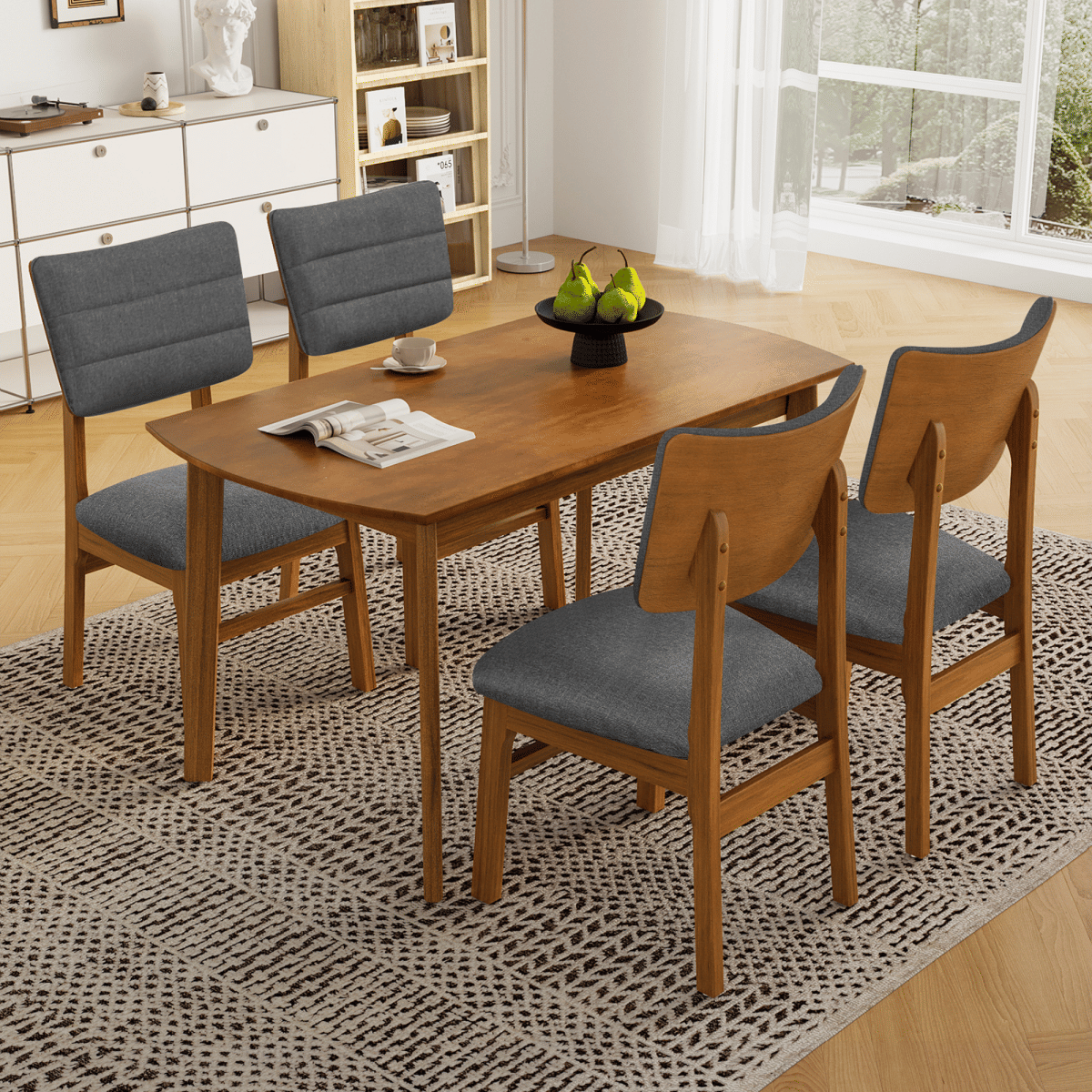 WOOD Streamdale Farmhouse 5 - Piece Wood Dining Table Set with 4 Upholstered Chairs, Brown & Gray