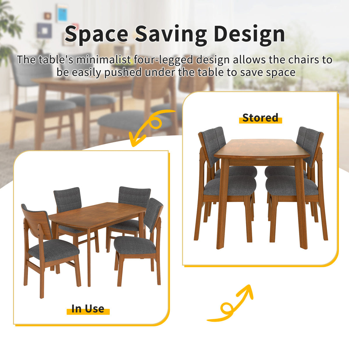 WOOD Streamdale Farmhouse 5 - Piece Wood Dining Table Set with 4 Upholstered Chairs, Brown & Gray