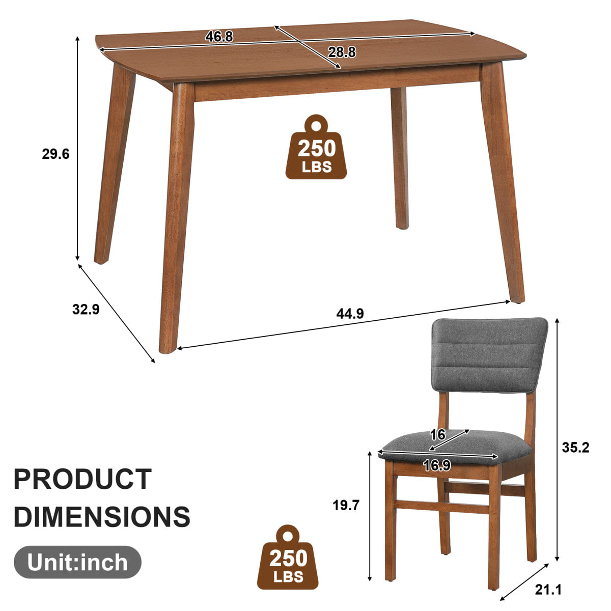 WOOD Streamdale Farmhouse 5 - Piece Wood Dining Table Set with 4 Upholstered Chairs, Brown & Gray