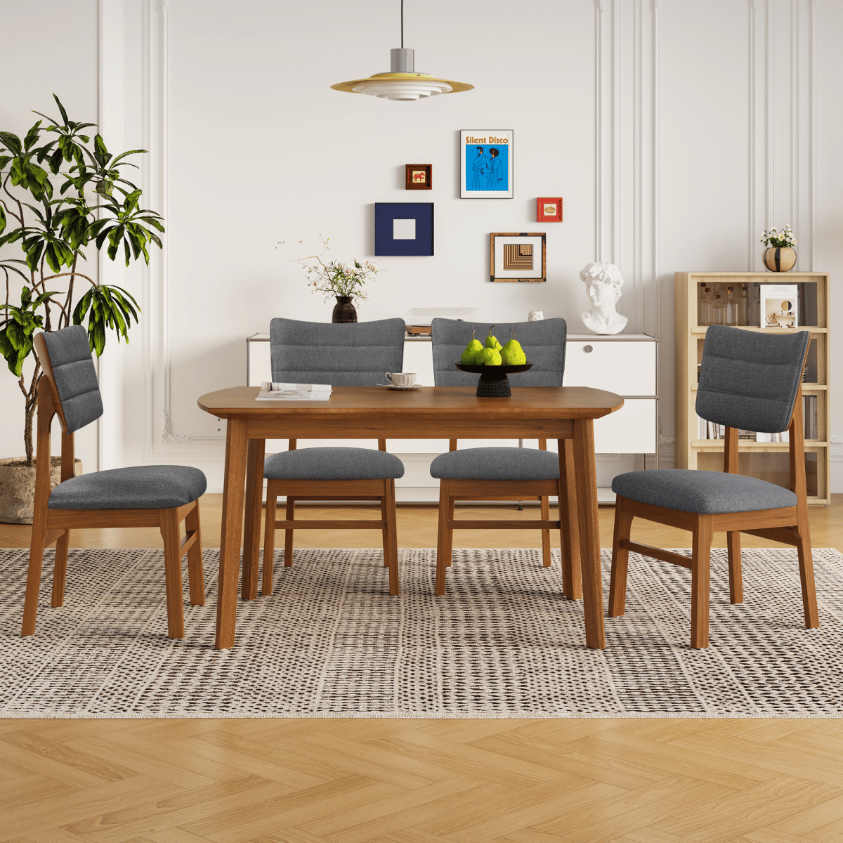 WOOD Streamdale Farmhouse 5 - Piece Wood Dining Table Set with 4 Upholstered Chairs, Brown & Gray